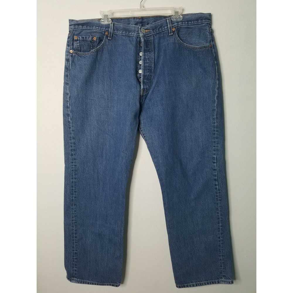 Levis 501 Mens Jeans 42x32 Medium Wash Button Fly Cotton Casual Straight Leg